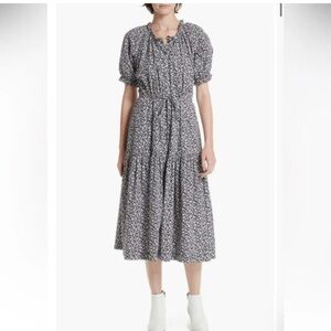 Rebecca Taylor Black and White Floral Midi Dress